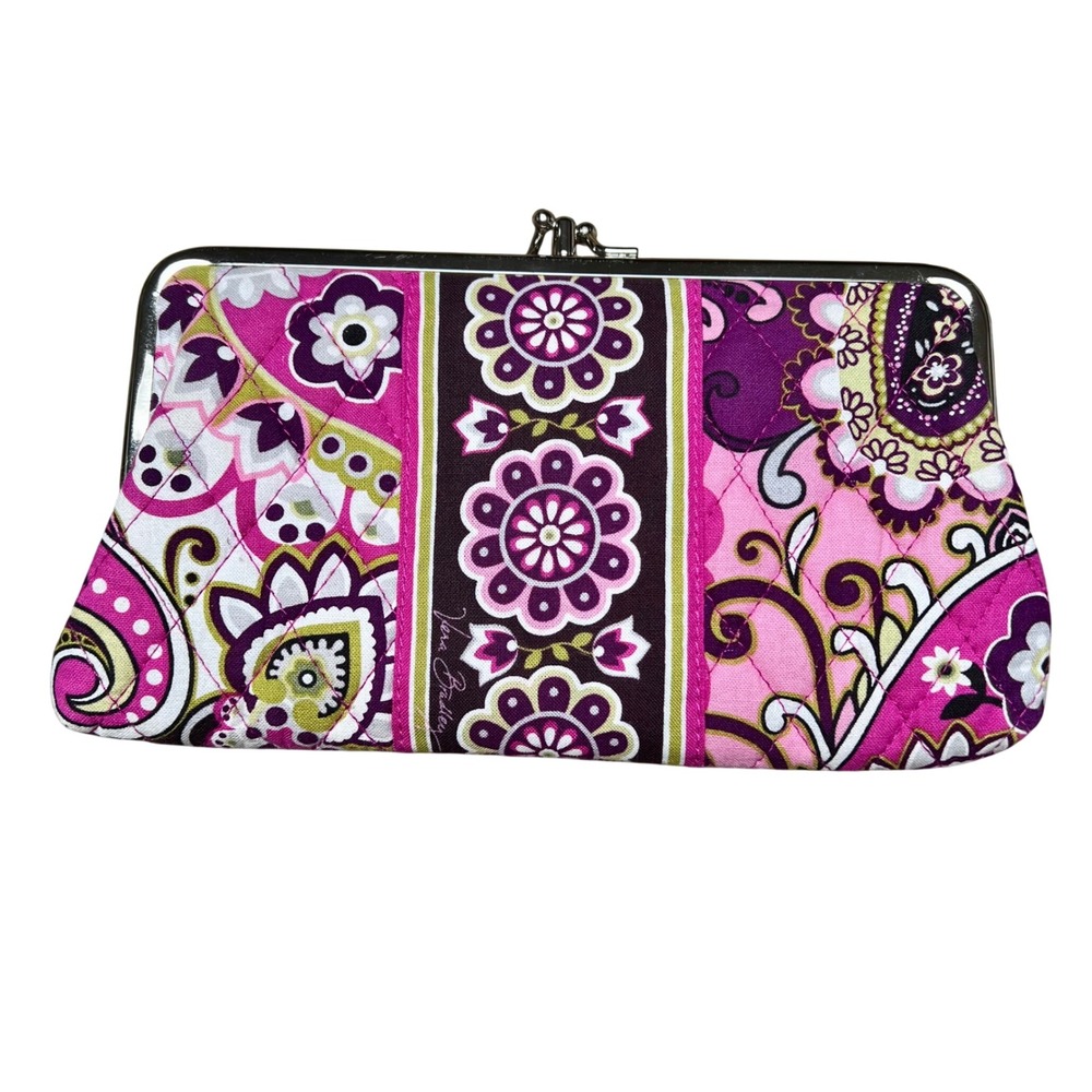 Vera Bradley Very Berry Paisley Double Kisslock Quilted Wallet Clutch‎ Pink